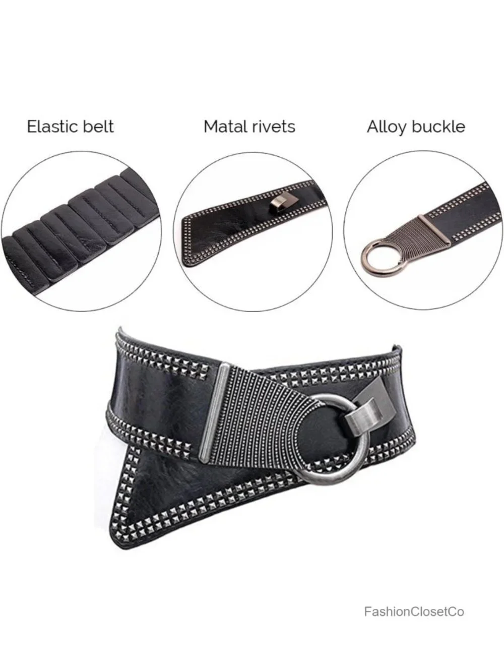 Vintage Faux Leather Elastic Cinch Waist Belt with Interlock Buckle